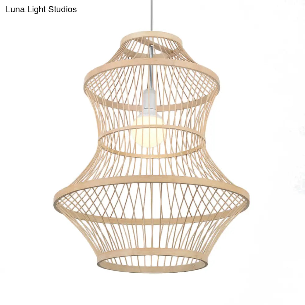 Modern Hand-Woven Beige Bamboo Pendant Light For Kitchen - 1 Head 19.5/23.5W