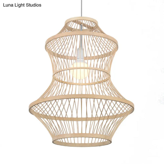 Modern Hand-Woven Beige Bamboo Pendant Light For Kitchen - 1 Head 19.5/23.5W