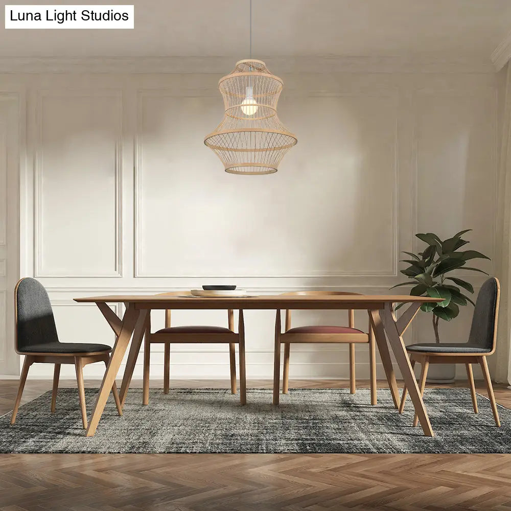 Modern Hand-Woven Beige Bamboo Pendant Light For Kitchen - 1 Head 19.5/23.5W