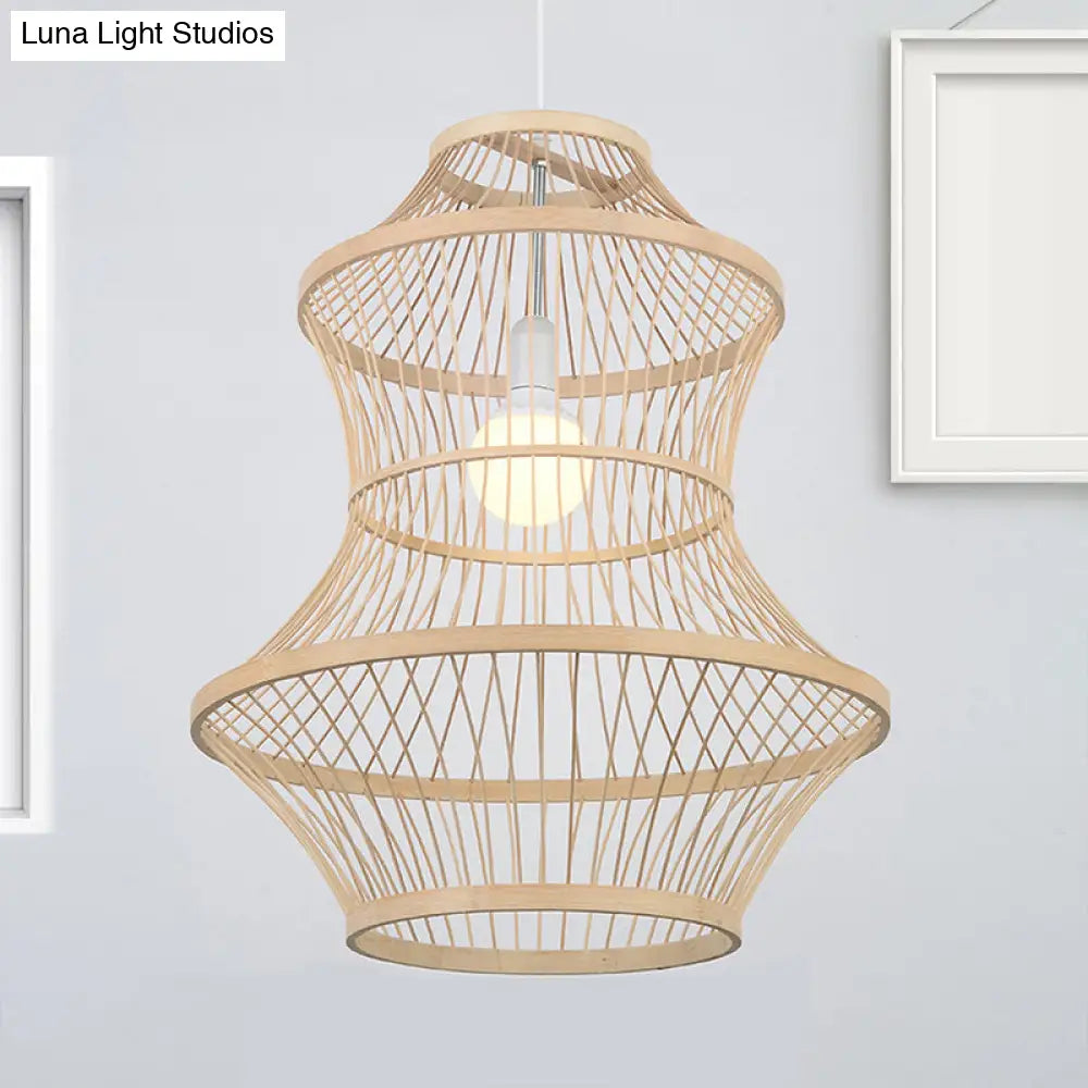 Modern Hand-Woven Beige Bamboo Pendant Light For Kitchen - 1 Head 19.5/23.5W / 19.5