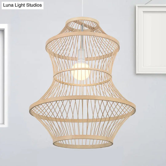 Modern Hand-Woven Beige Bamboo Pendant Light For Kitchen - 1 Head 19.5/23.5W / 19.5