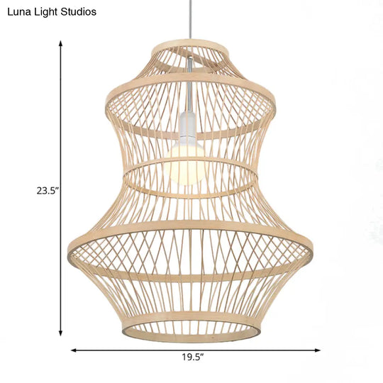 Modern Hand-Woven Beige Bamboo Pendant Light For Kitchen - 1 Head 19.5/23.5W