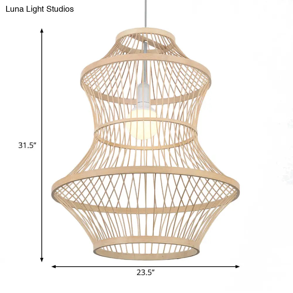 Modern Hand-Woven Beige Bamboo Pendant Light For Kitchen - 1 Head 19.5/23.5W