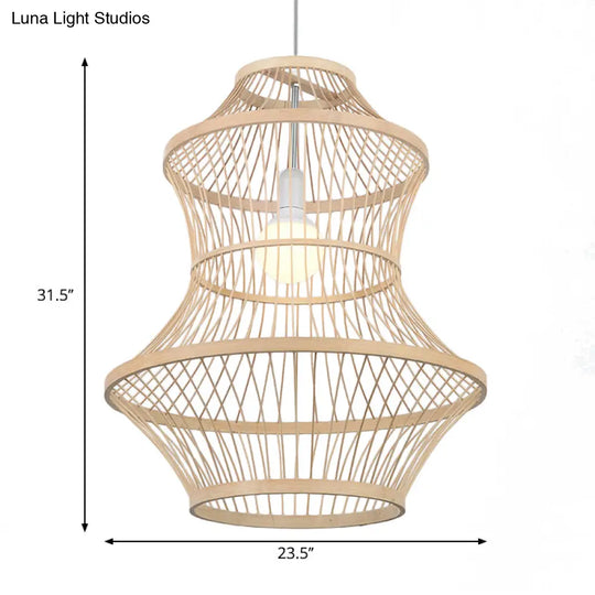 Modern Hand-Woven Beige Bamboo Pendant Light For Kitchen - 1 Head 19.5/23.5W