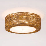 Modern Hand-Woven Flush Mount Rattan Lamp With 3 Lights - Brown 16/19.5 W / 16