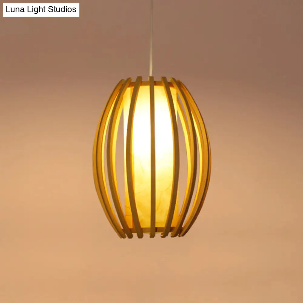 Modern Handwoven Bamboo Pendant Light For Restaurants - Single Wood Hanging Ceiling