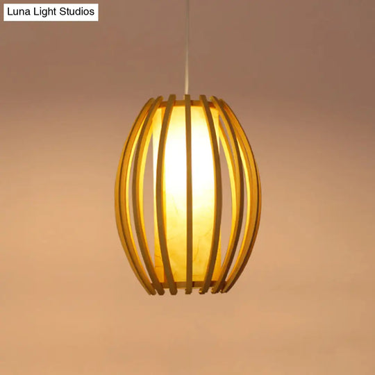 Modern Handwoven Bamboo Pendant Light For Restaurants - Single Wood Hanging Ceiling