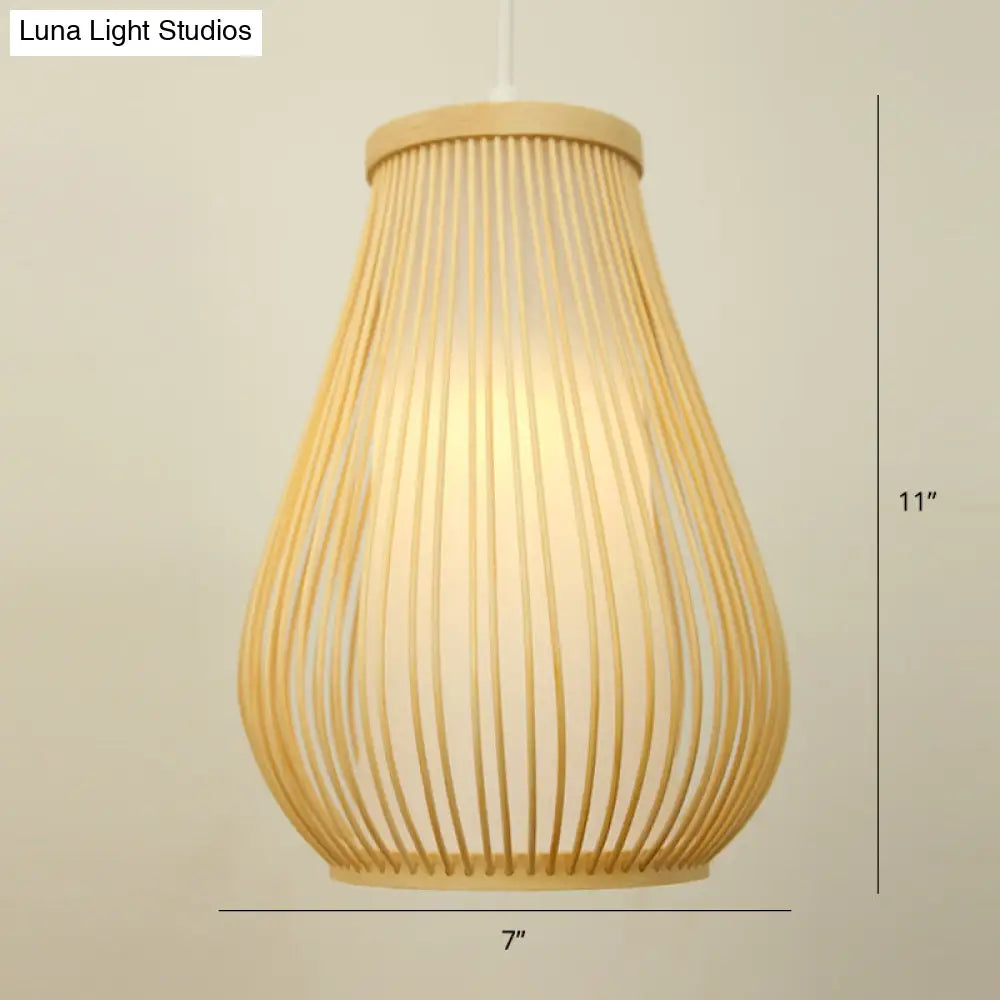 Modern Handwoven Bamboo Pendant Light For Restaurants - Single Wood Hanging Ceiling