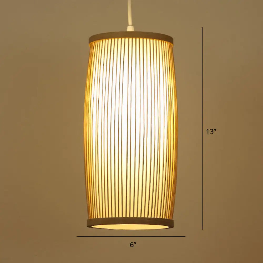 Modern Handwoven Bamboo Pendant Light For Restaurants - Single Wood Hanging Ceiling / G