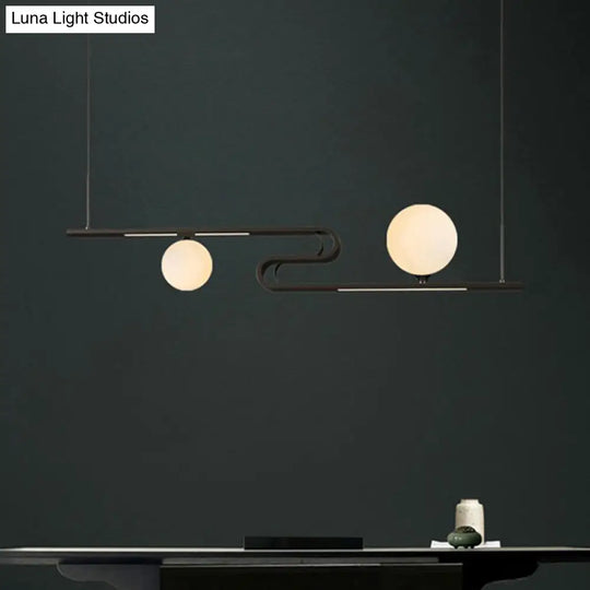 Simplicity Modo Hanging Chandelier - Milky Glass 1/2-Head Island Lamp With Folding Line Design In
