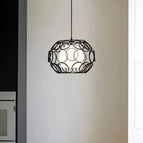 Modern Hanging Pendant Light With Opal Glass Shade - Black/White Finish Black / Oval