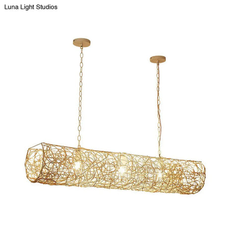 Modern Hanging Rattan Ceiling Light With 3 Bulbs For Tea Room Island