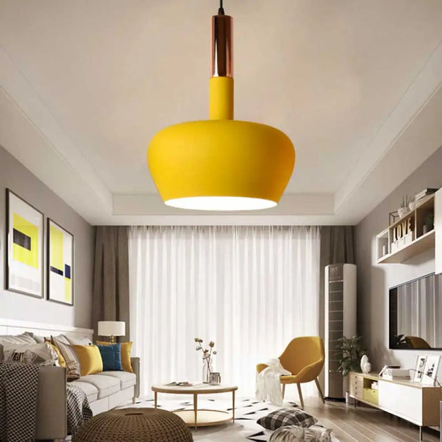 Modern Hanging Wine Glass Pendant Light - 1 Blue/Pink/Yellow Suspension Yellow