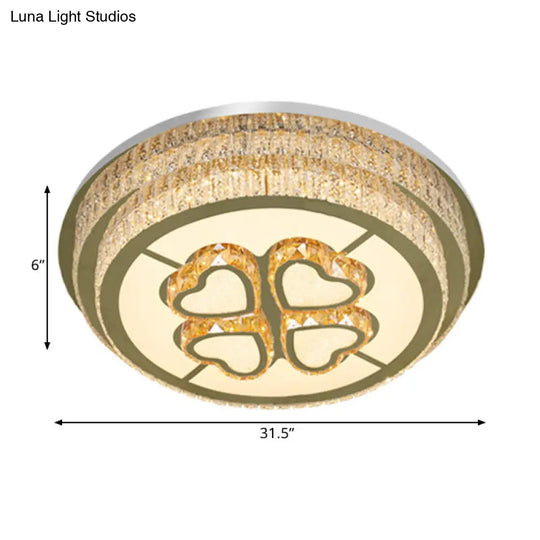 Modern Heart-Design Led Crystal Flush Mount Lamp With Nickel Finish For Great Room Lighting