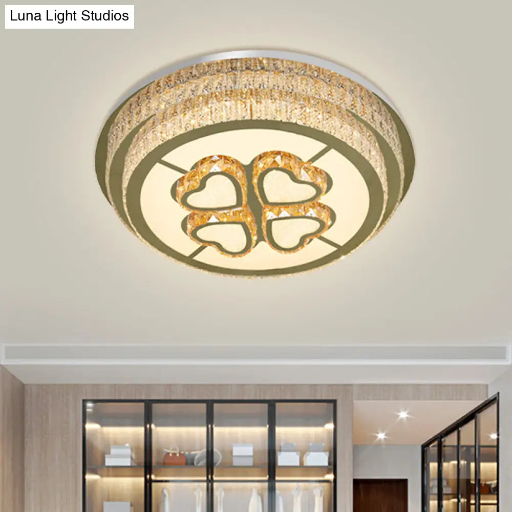 Modern Heart-Design Led Crystal Flush Mount Lamp With Nickel Finish For Great Room Lighting