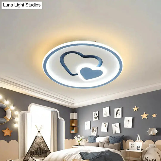 Modern Heart Shape Led Ceiling Light In Black/Pink/Blue 16’/19.5’ Width Blue / 16’