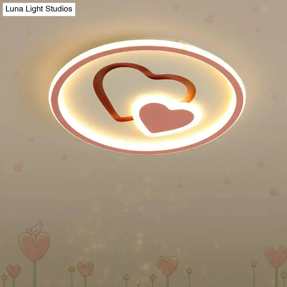 Modern Heart Shape Led Ceiling Light In Black/Pink/Blue 16’/19.5’ Width Pink / 16’