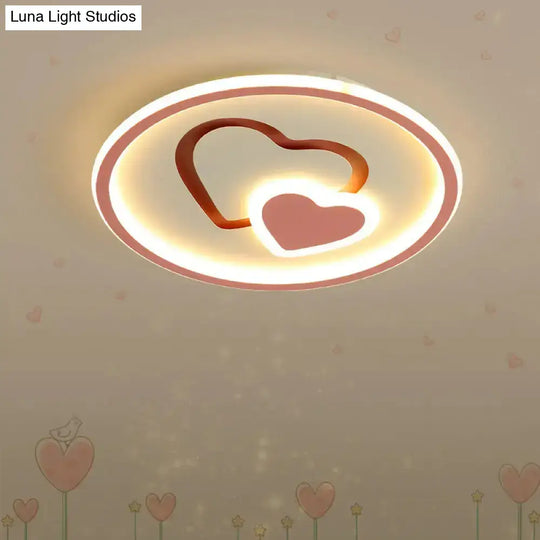 Modern Heart Shape Led Ceiling Light In Black/Pink/Blue 16’/19.5’ Width Pink / 16’