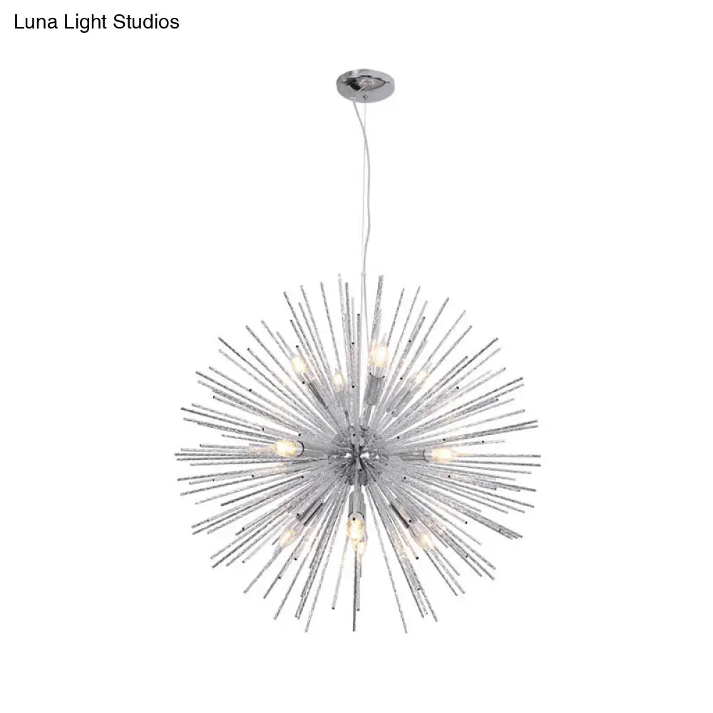 Hedgehog Chandelier With Minimalist Metal Design For Stylish Living Room Lighting Chrome / 29.5