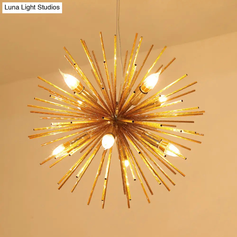 Modern Hedgehog Chandelier With Carved Metal Design For Living Room - Stylish Hanging Light Fixture
