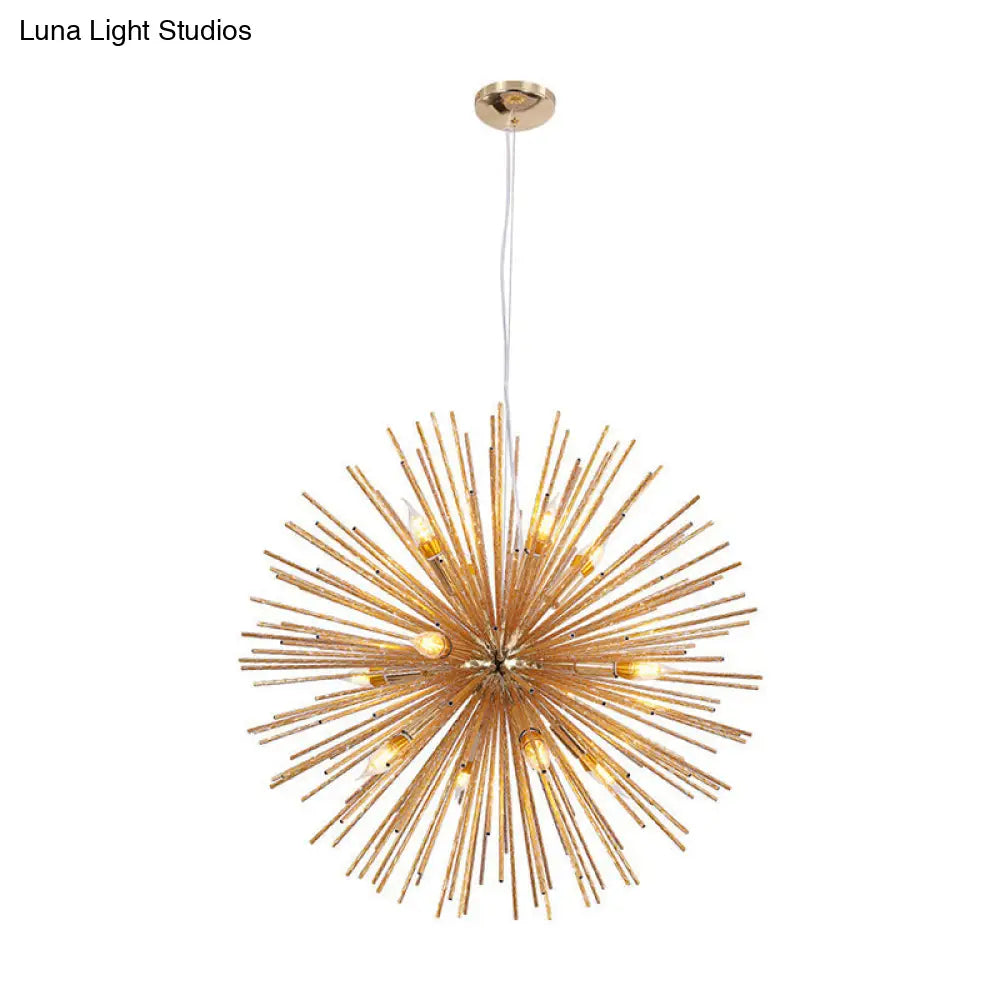 Modern Hedgehog Chandelier With Carved Metal Design For Living Room - Stylish Hanging Light Fixture