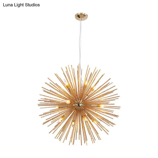 Modern Hedgehog Chandelier With Carved Metal Design For Living Room - Stylish Hanging Light Fixture
