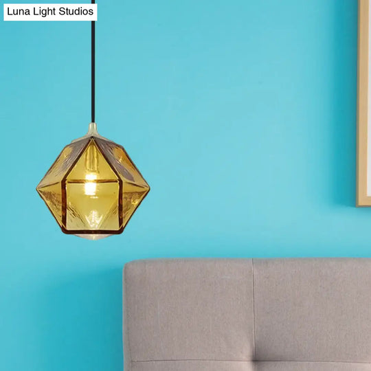 Modern Hexagon Ceiling Lamp In Cognac Glass - Hanging Pendant Light For Dining Room