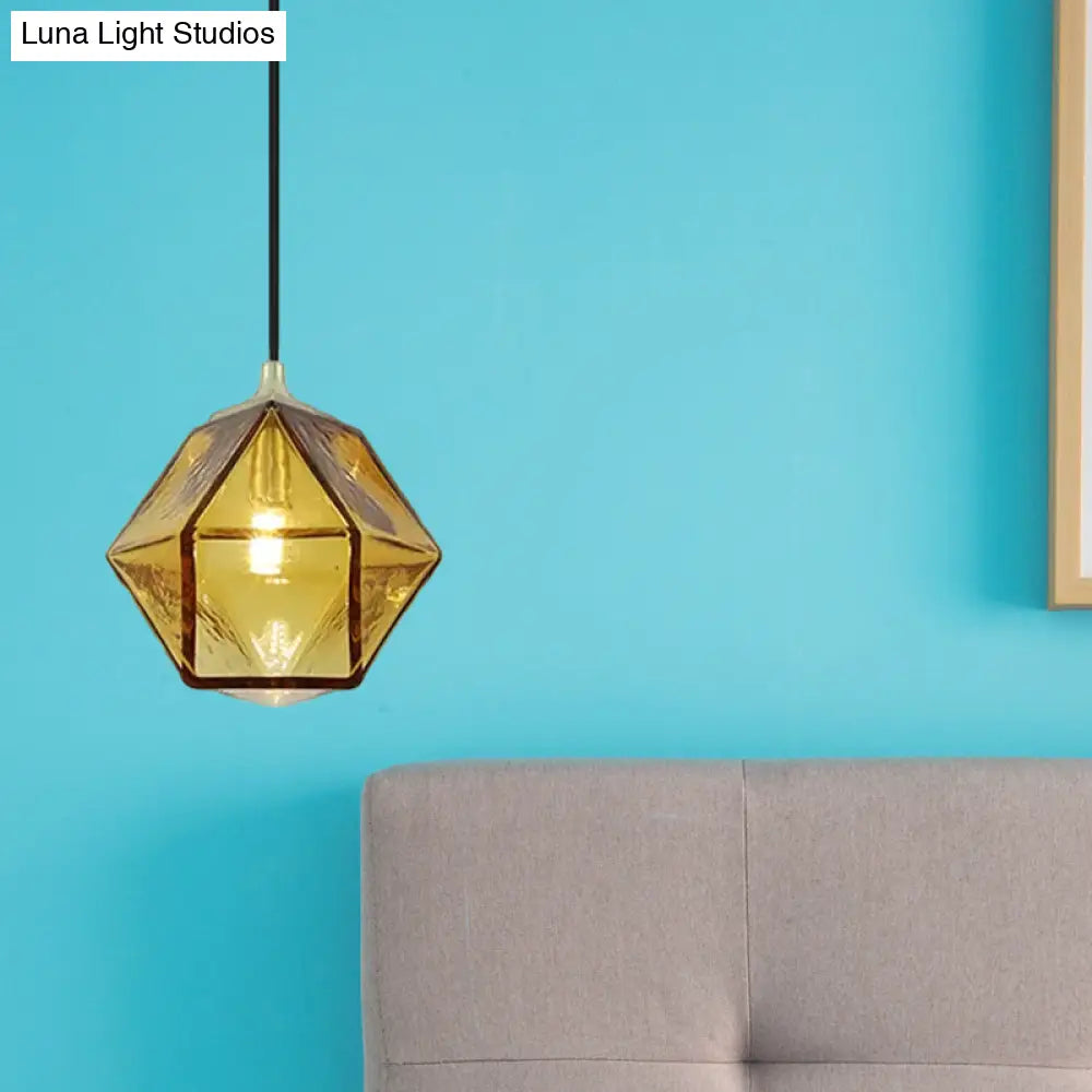 Modern Hexagon Ceiling Lamp With Cognac Glass Shade - 1 Bulb Pendant Light For Dining Room