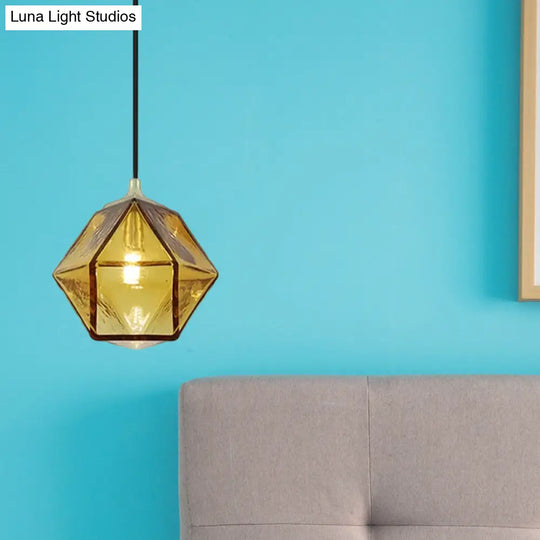 Modern Hexagon Ceiling Lamp With Cognac Glass Shade - 1 Bulb Pendant Light For Dining Room