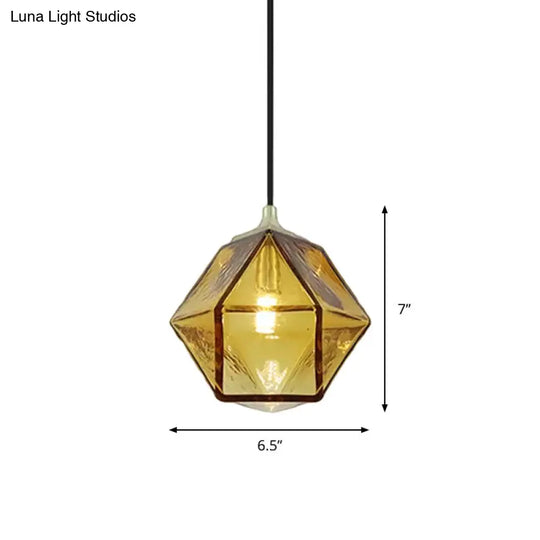 Modern Hexagon Ceiling Lamp In Cognac Glass - Hanging Pendant Light For Dining Room
