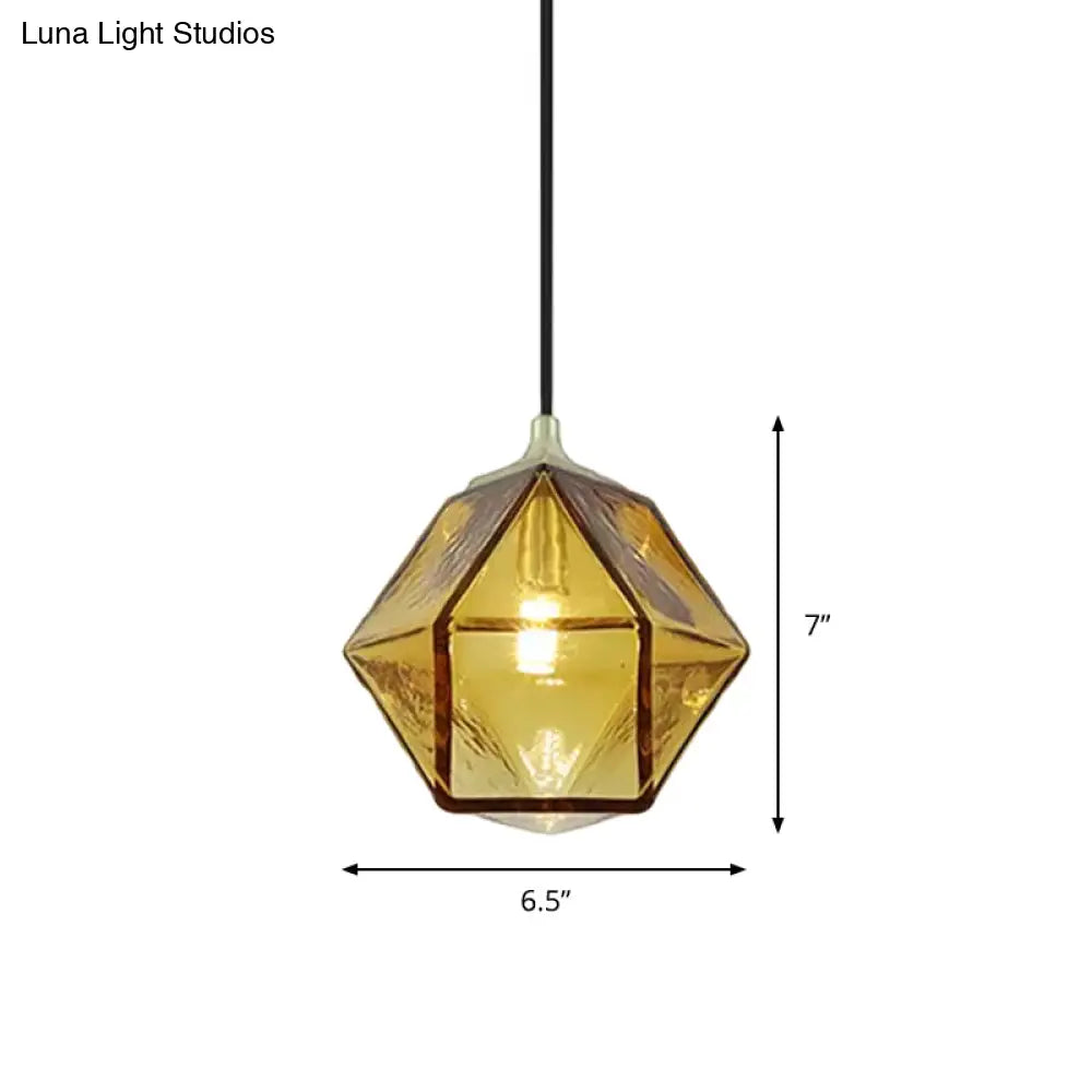 Modern Hexagon Ceiling Lamp With Cognac Glass Shade - 1 Bulb Pendant Light For Dining Room