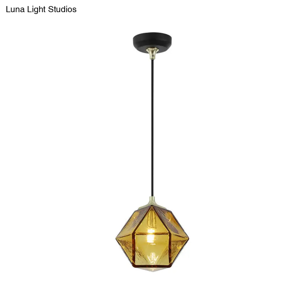Modern Hexagon Ceiling Lamp In Cognac Glass - Hanging Pendant Light For Dining Room