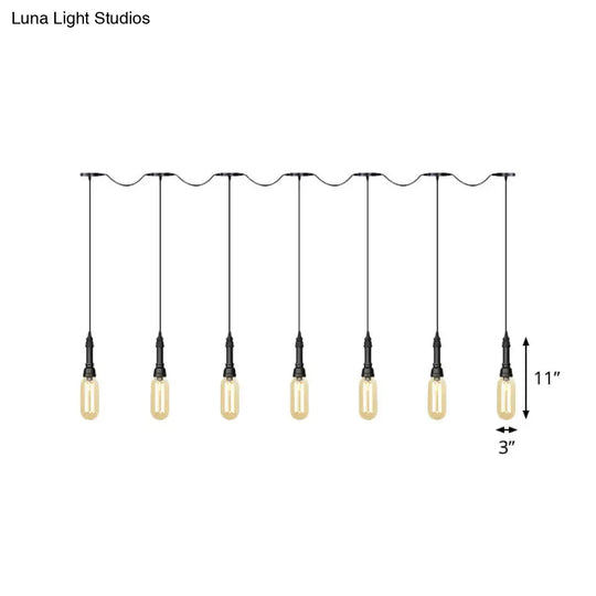 Industrial Black Finish Tandem Led Chandelier With 3/5/7 Lights And Amber Glass Capsules