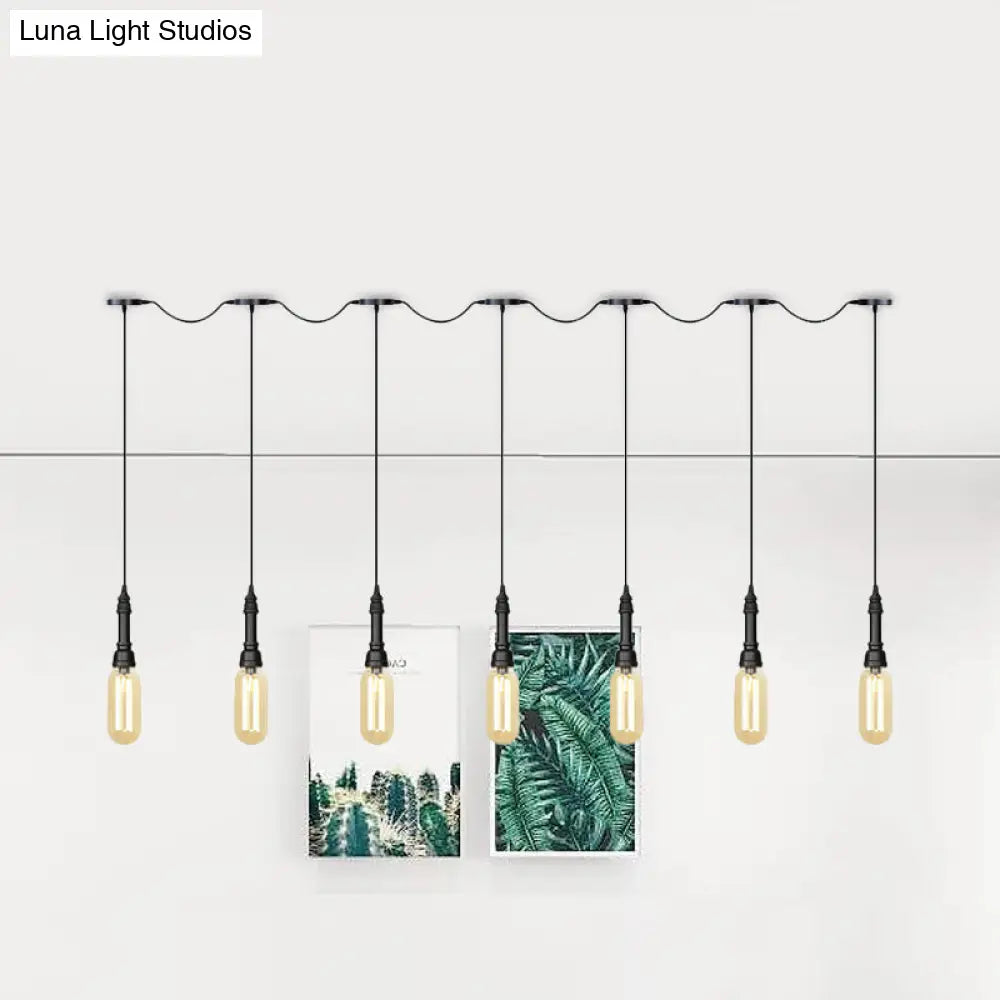 Modern Industrial Amber Glass Chandelier With Led Lights - Black Finish Tandem Hanging Ceiling Lamp