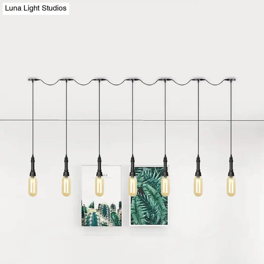 Modern Industrial Amber Glass Chandelier With Led Lights - Black Finish Tandem Hanging Ceiling Lamp