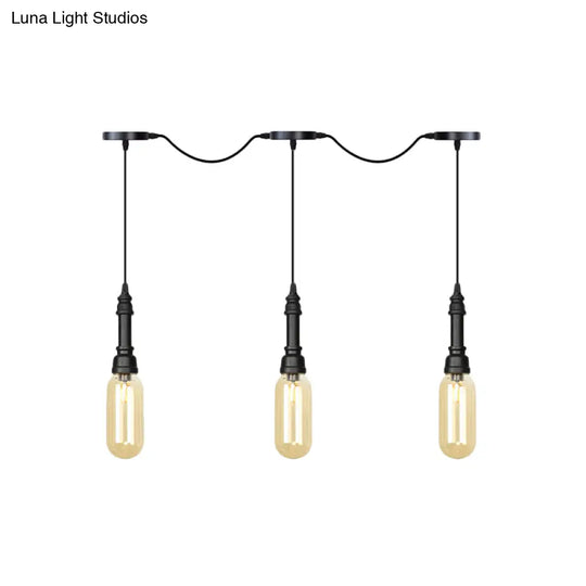 Modern Industrial Amber Glass Chandelier With Led Lights - Black Finish Tandem Hanging Ceiling Lamp