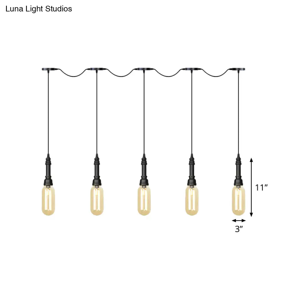 Modern Industrial Amber Glass Chandelier With Led Lights - Black Finish Tandem Hanging Ceiling Lamp