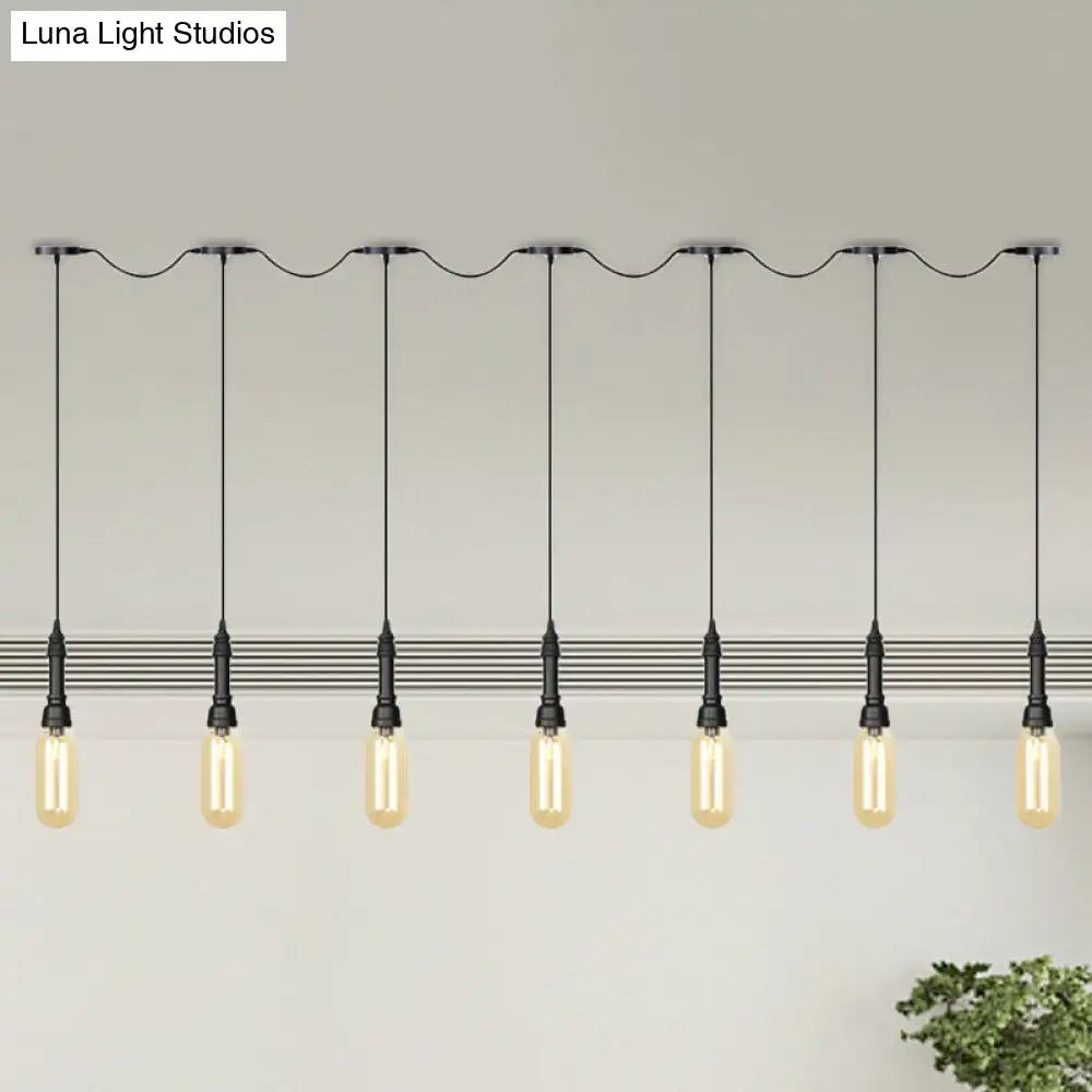 Industrial Black Finish Tandem Led Chandelier With 3/5/7 Lights And Amber Glass Capsules 7 /