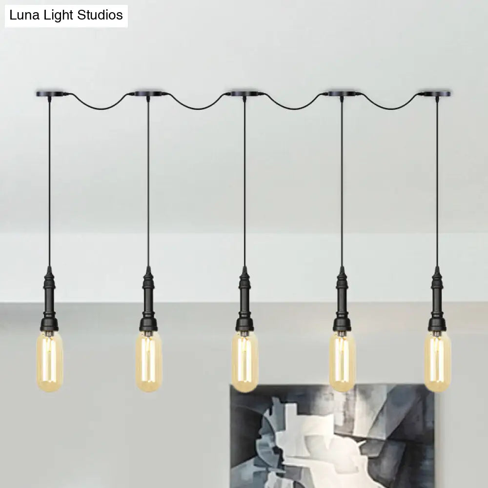Industrial Black Finish Tandem Led Chandelier With 3/5/7 Lights And Amber Glass Capsules 5 /