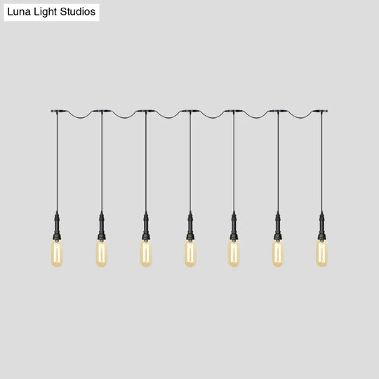 Modern Industrial Amber Glass Chandelier With Led Lights - Black Finish Tandem Hanging Ceiling Lamp