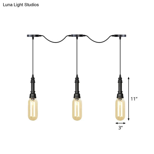 Industrial Black Finish Tandem Led Chandelier With 3/5/7 Lights And Amber Glass Capsules