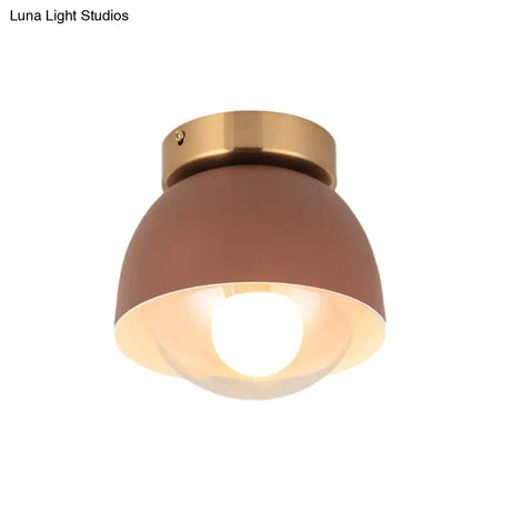 Modern Iron Dome Flush Mount Ceiling Lamp With 1 Head Lighting - Coffee Shade