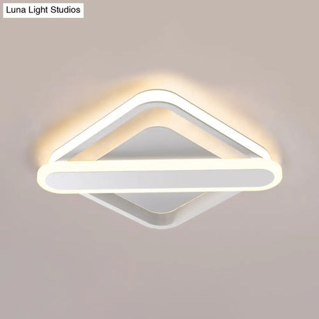 Modern Iron Rhombus - Oblong Led Foyer Ceiling Light In Black/Gold/White