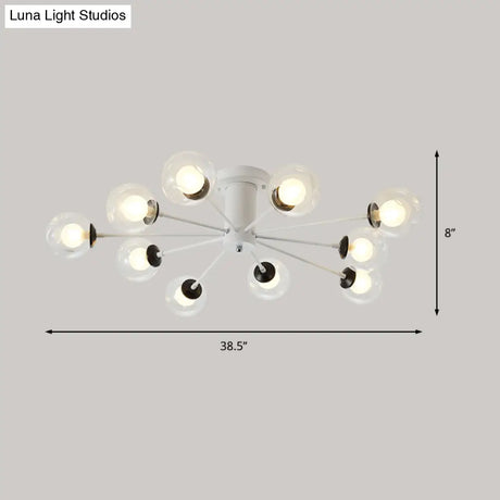 Modern Iron Sputnik Ceiling Lamp With Clear Glass Shades - Black/White 8/10 Lights