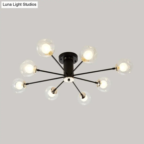 Modern Iron Sputnik Ceiling Lamp With Clear Glass Shades - Black/White 8/10 Lights