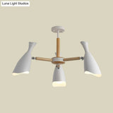 Modern Iron Wide Flare Semi Flush Mount Ceiling Light Fixture - White And Wood Finish (3/5 Heads