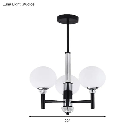 Modern Ivory Glass Globe Chandelier Pendant Light - 3/6/8 Lights Black