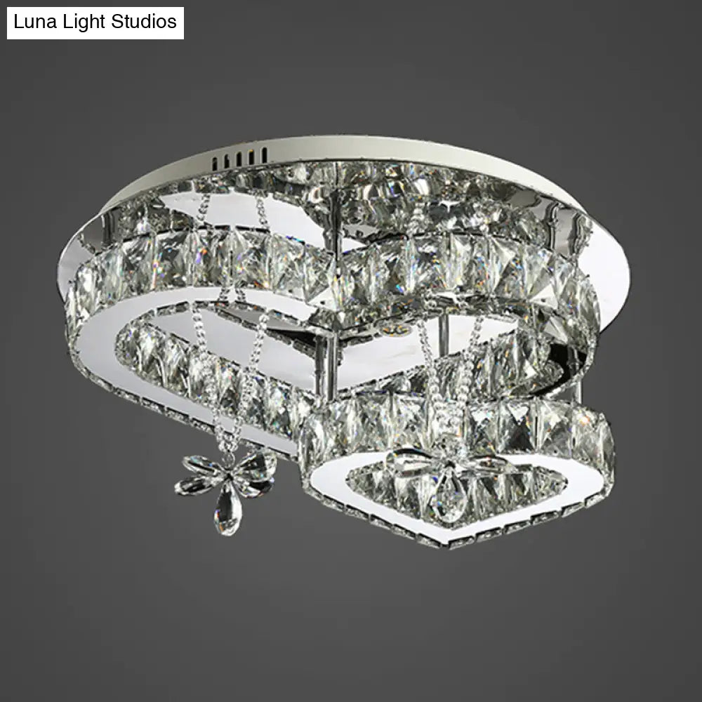 Modern K9 Crystal Heart Led Ceiling Light - Stainless-Steel Semi Flush Mount