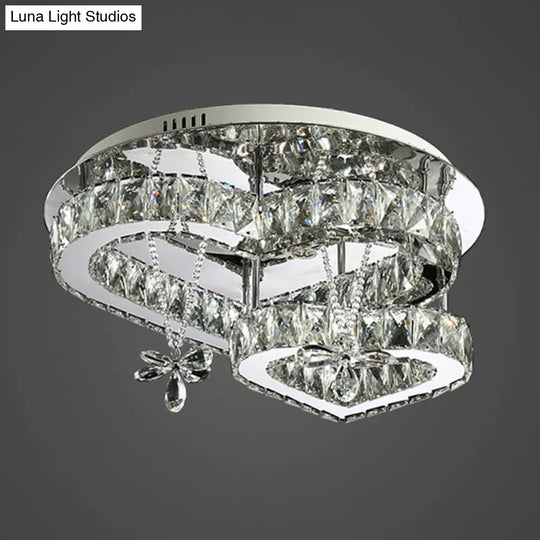 Modern K9 Crystal Heart Led Ceiling Light - Stainless-Steel Semi Flush Mount