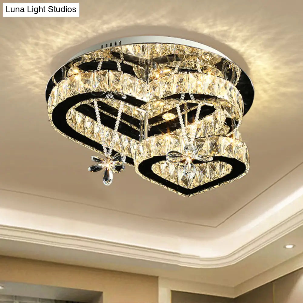 Modern K9 Crystal Heart Led Ceiling Light - Stainless-Steel Semi Flush Mount